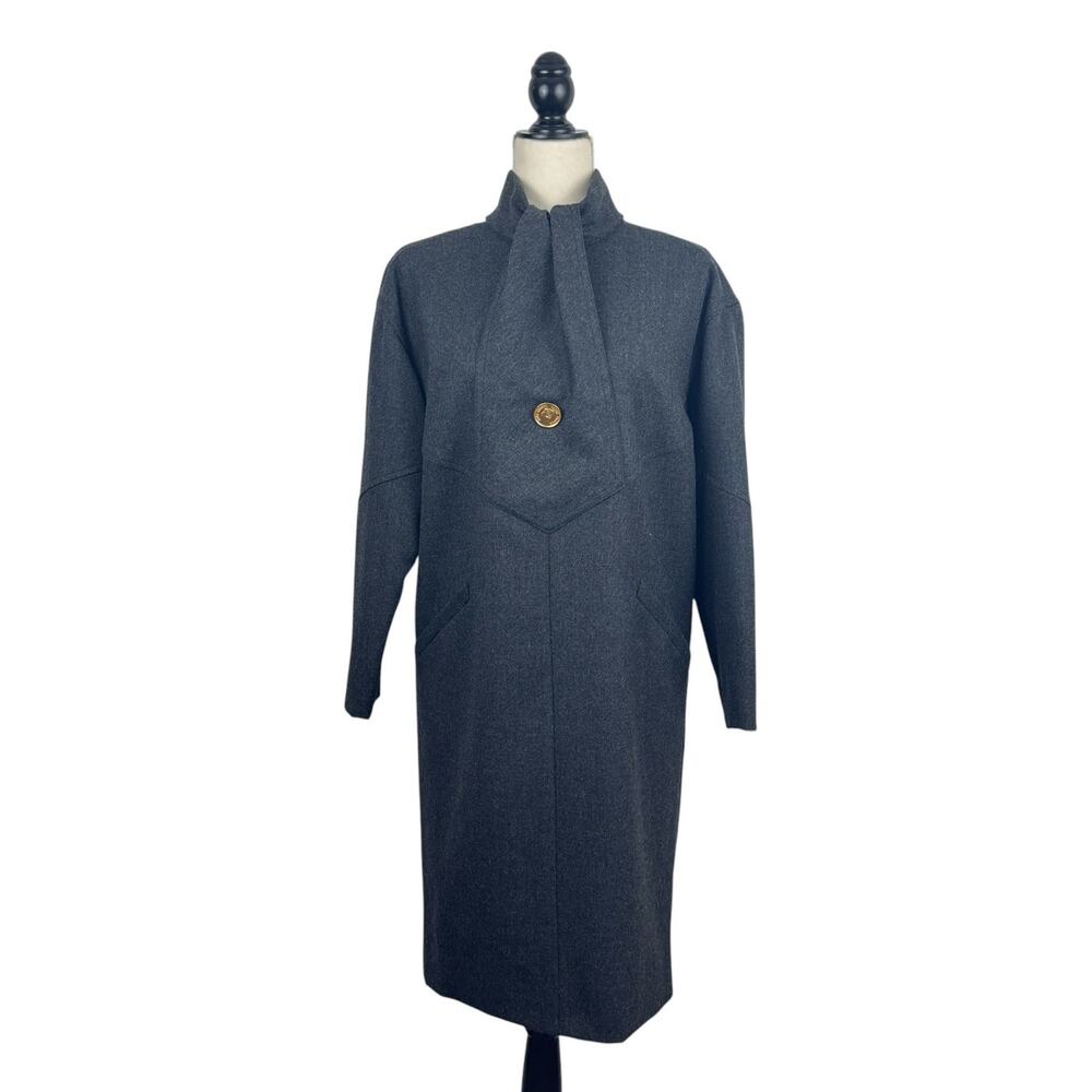 VTG 80's Chanel Gray Wool Sheath Dress Coco Coin Buttons